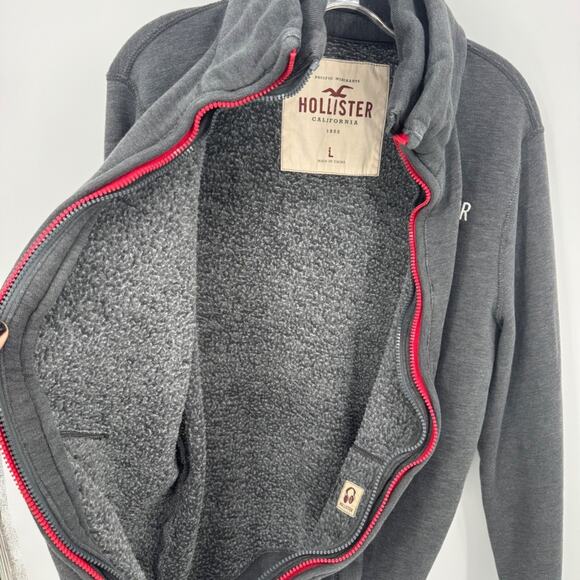 Vintage Hollister Women's Gray Full Zip Fleece Lined Hoodie Jacket Size L - Picture 7 of 10
